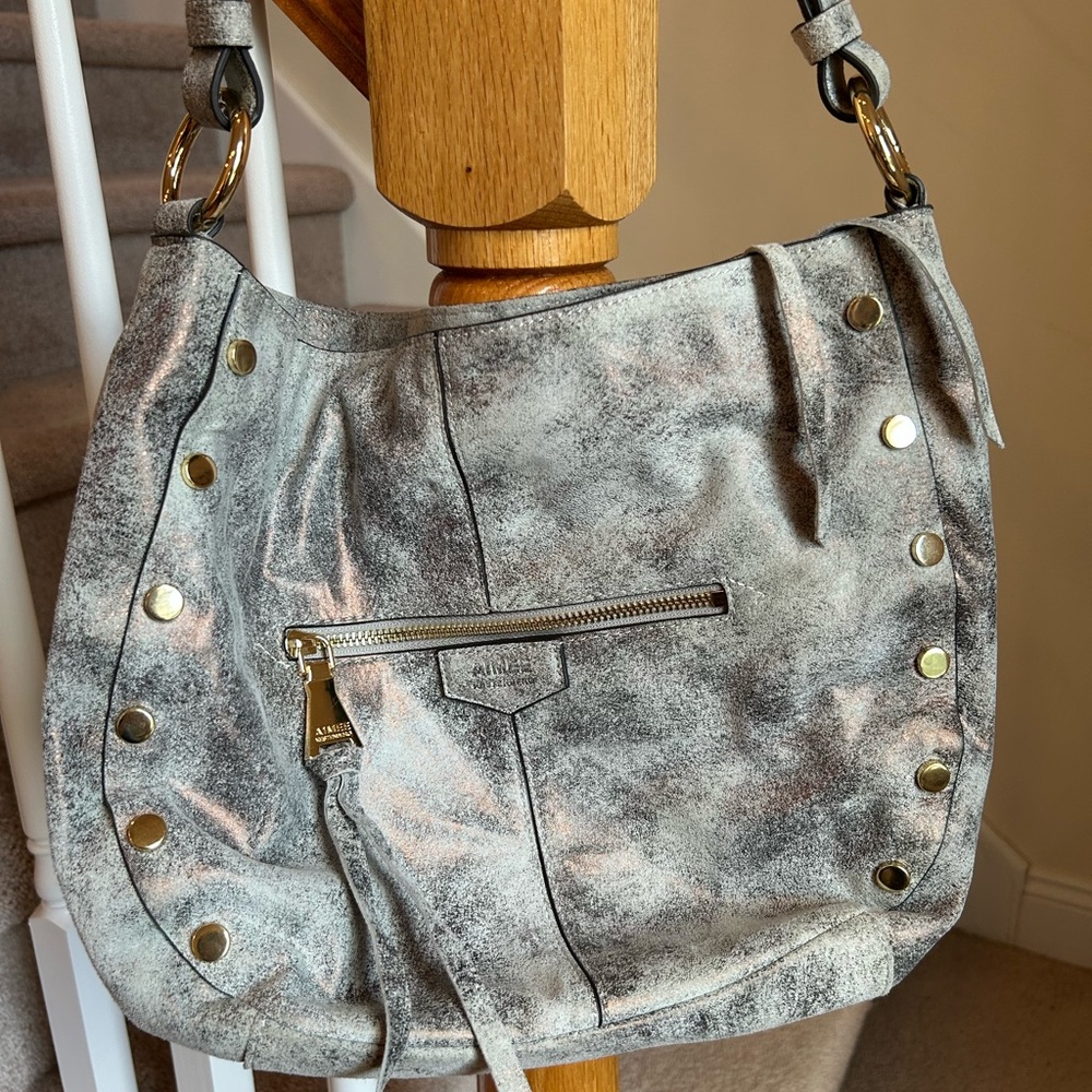 Aimee Kestenberg Silver Hobo Bag with Slouchy Silhouette NWT ALL LEATHER SOFT !!